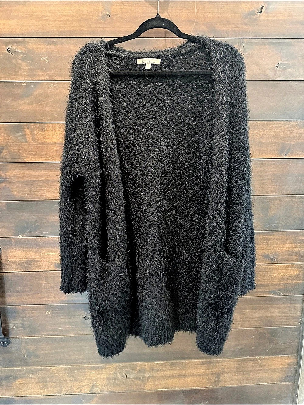 Love Tree Black Fuzzy Open Front Cardigan